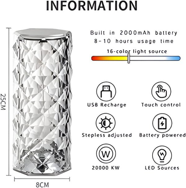 16 Colors Diamond Rose Crystal Lamp