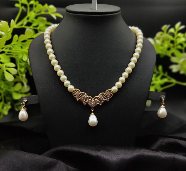 Imported Radiant Double-layered Pearl Necklace With Golden Sunburst Pendant | Girls & Women Fashion