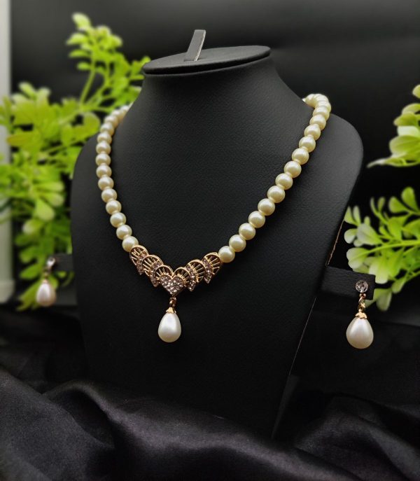 Imported Radiant Double-layered Pearl Necklace With Golden Sunburst Pendant | Girls & Women Fashion