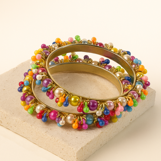 Colorful Beaded Gold Bangles – Bangles For Girls & Women – Best Quality Bangles – Karay For Girls – Without Box – ( Pair )