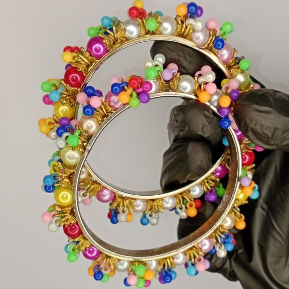 Colorful Beaded Gold Bangles – Bangles For Girls & Women – Best Quality Bangles – Karay For Girls – Without Box – ( Pair )