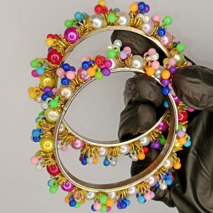 Colorful Beaded Gold Bangles – Bangles For Girls & Women – Best Quality Bangles – Karay For Girls – Without Box – ( Pair )