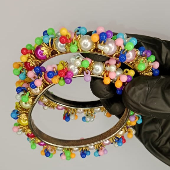 Colorful Beaded Gold Bangles – Bangles For Girls & Women – Best Quality Bangles – Karay For Girls – Without Box – ( Pair )