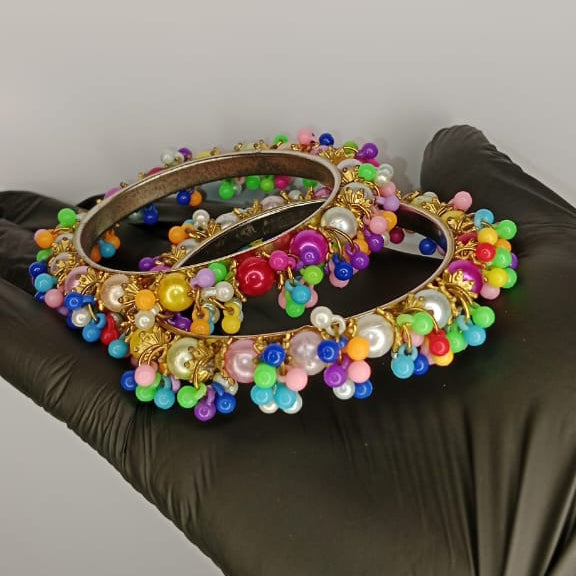Colorful Beaded Gold Bangles – Bangles For Girls & Women – Best Quality Bangles – Karay For Girls – Without Box – ( Pair )