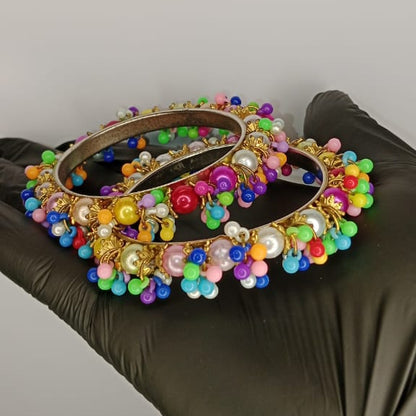 Colorful Beaded Gold Bangles – Bangles For Girls & Women – Best Quality Bangles – Karay For Girls – Without Box – ( Pair )