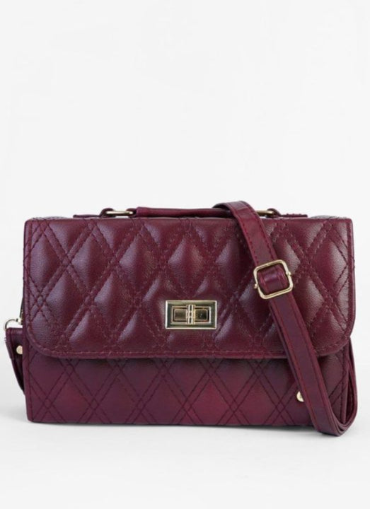 Women’s Pu Leather Embroidered Shoulder Bag (maroon)